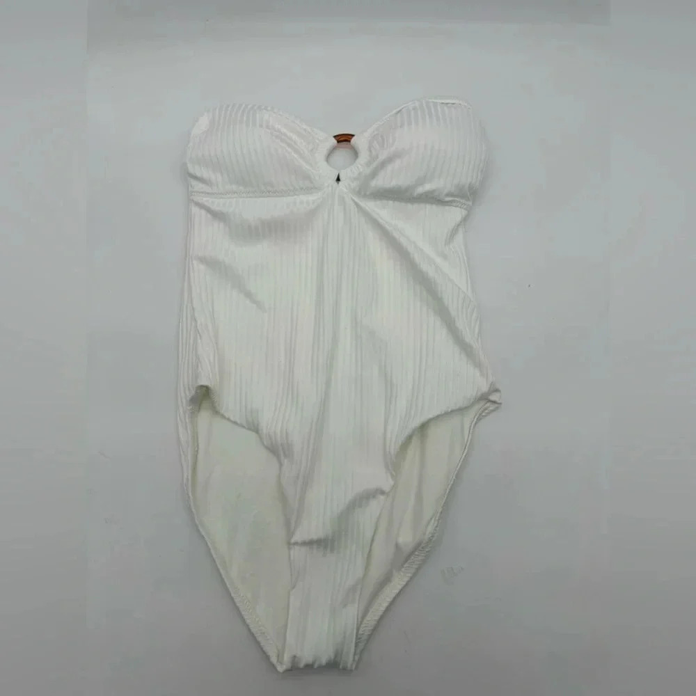Melissa Odabash Barbuda strapless embellished ribbed swimsuit size 8 B2007 - Picture 3 of 8
